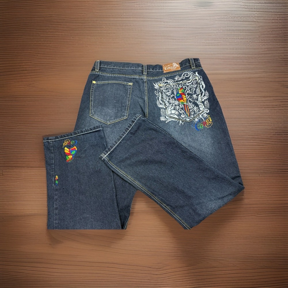Vintage Coogi Men's Jeans 42x35 Baggy Embroidered Parrot Y2K Hip Hop
